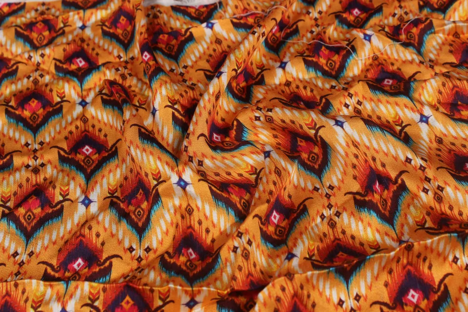 Multicolor Motifs Modal Satin Fabric